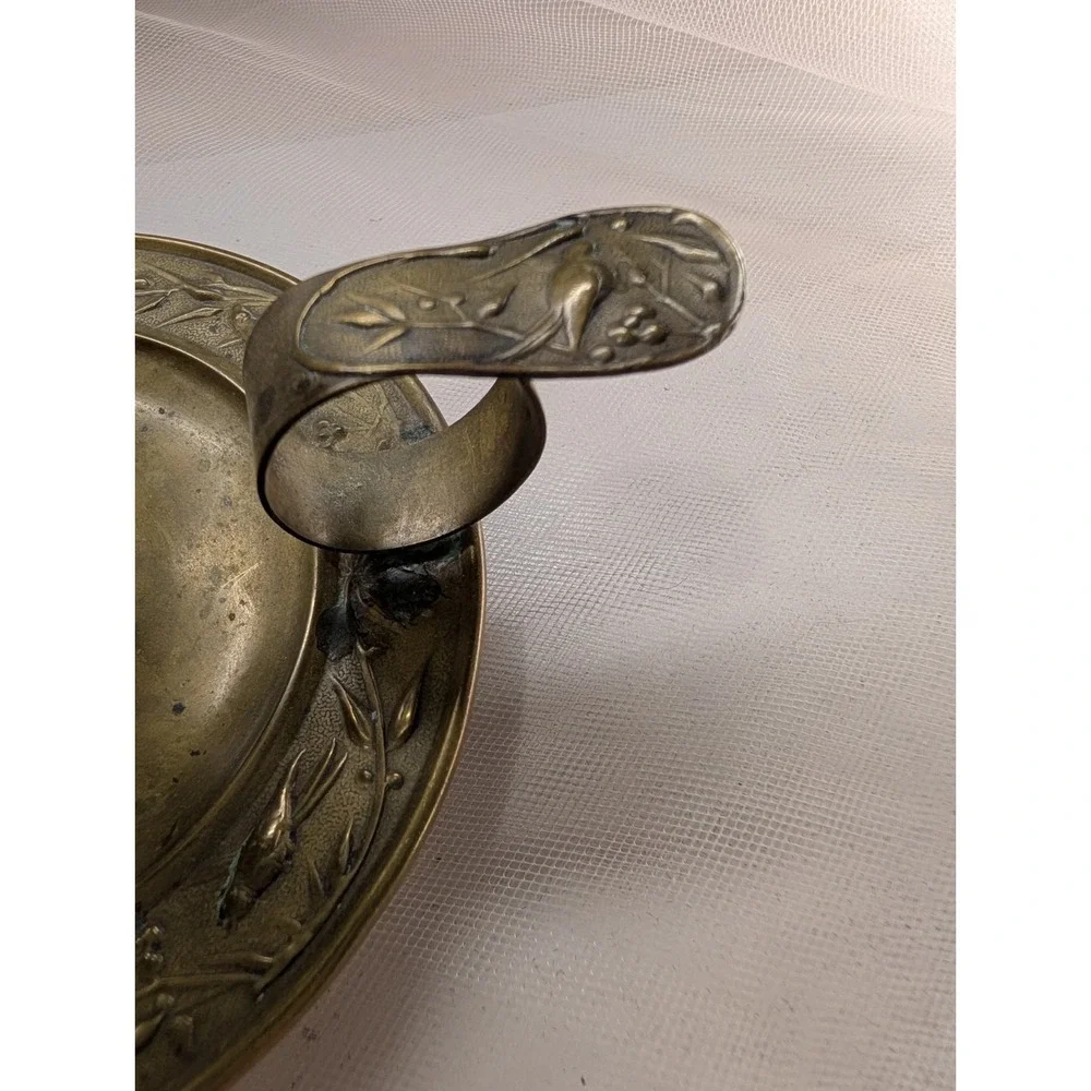 Brass Chamberstick Candle Holder & Pair of Lion Head Ring Pulls Vanity Hardware